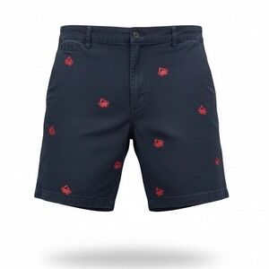 Chaps Men's Chino‎ Shorts Size 40 Navy Blue Red Crab Embroidered Nautical Preppy